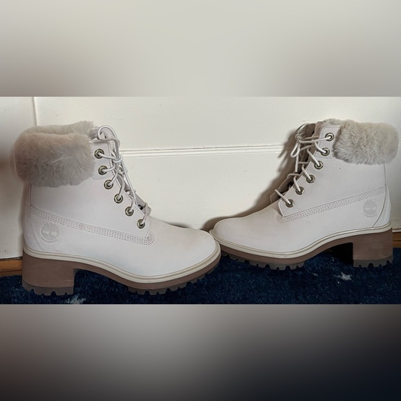 SOLD elsewhere - $140 Timberland Kinsley 6” White Leather Fur Boot sz 7 Cream - Picture 4 of 9